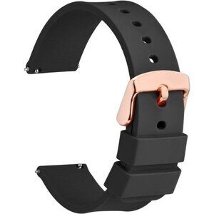 14mm Silicone Watch Band with Rose Gold Buckle, Soft Rubber Replacement